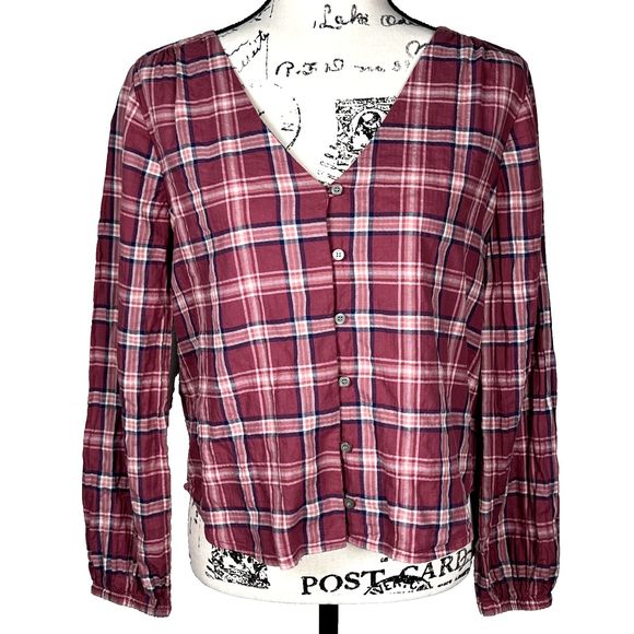 Madewell Sz S Long Sleeve V-Neck Button Down Shirt Stratfield Plaid K5787 - Picture 1 of 10